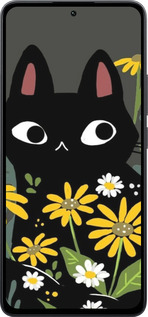 Силиконовый чехол Черный кот с цветами для Xiaomi Poco M7 Pro 5G - 6448u-3942 изображение 