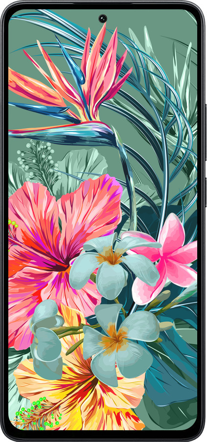 Силиконовый чехол Тропические цветы v1 для Xiaomi Poco M7 Pro 5G - 4667u-3942 изображение 