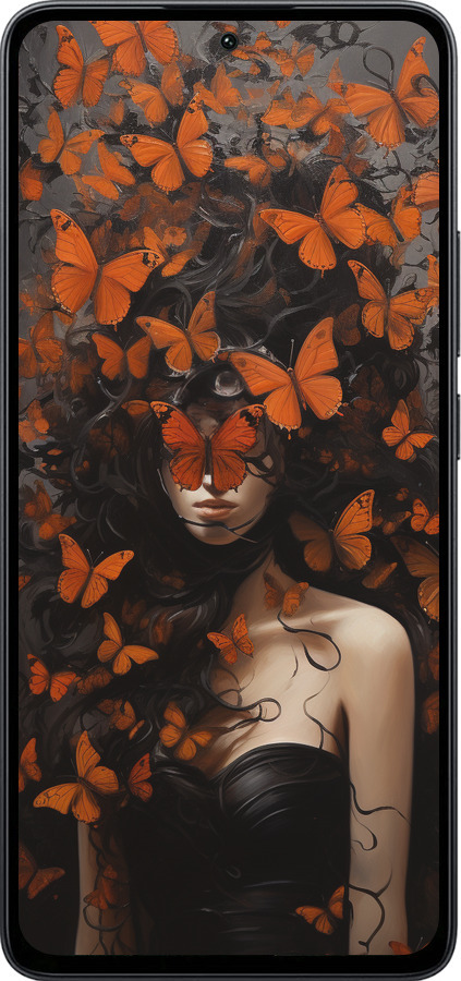 Силиконовый чехол Девушка с оранжевыми бабочками для Xiaomi Poco M7 Pro 5G - 5941u-3942 изображение 