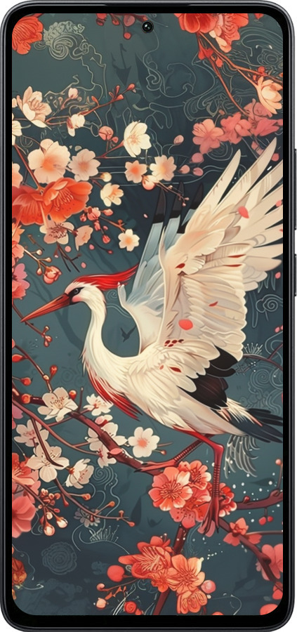 Силиконовый чехол Сакура и аист для Xiaomi Poco M7 Pro 5G - 6108u-3942 изображение 