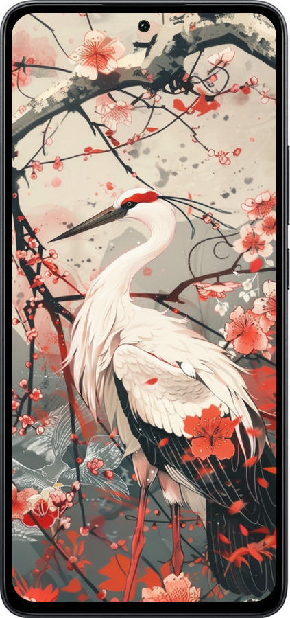 Силиконовый чехол Аист в цвету сакуры для Xiaomi Poco M7 Pro 5G - 6109u-3942 изображение 