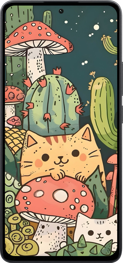 Силиконовый чехол Коты грибы для Xiaomi Poco M7 Pro 5G - 6321u-3942 изображение 