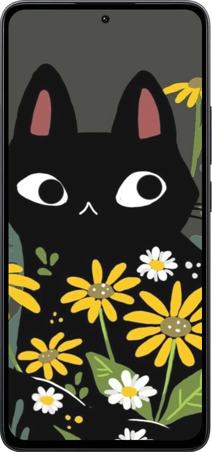 Силиконовый чехол Черный кот с цветами для Xiaomi Poco M7 Pro 5G - 6448u-3942 изображение 