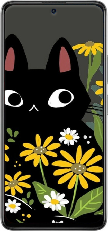 Силиконовый чехол Черный кот с цветами для Xiaomi Redmi Note 10 Pro 5G - 6448u-3333 изображение 