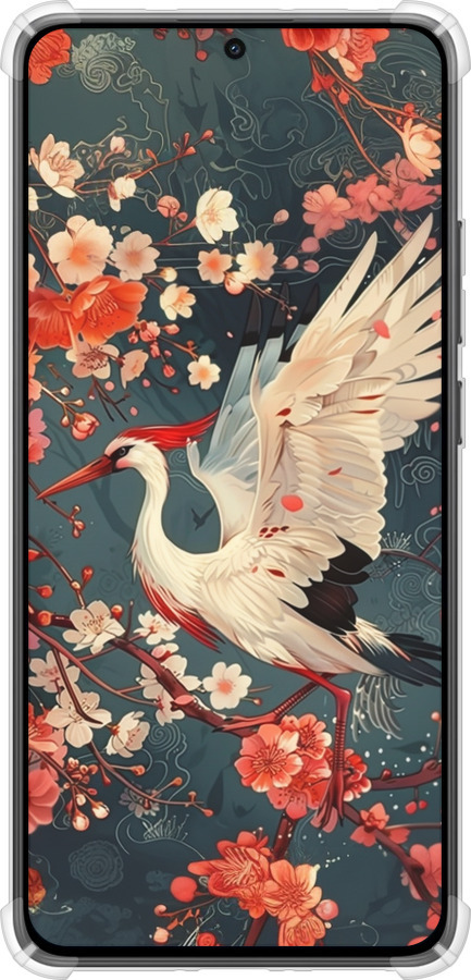 Силіконовий протиударний с посиленими кутами чехол Сакура та лелека для Xiaomi Turbo 4 - 6108sp-4013 изображение 