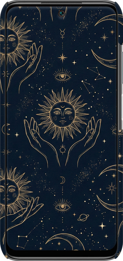 3D пластиковый матовый чехол Celestial Harmony: Sun & Moon Gold Mystic Pattern для Xiaomi Redmi 10 - 6778m-2488 изображение 