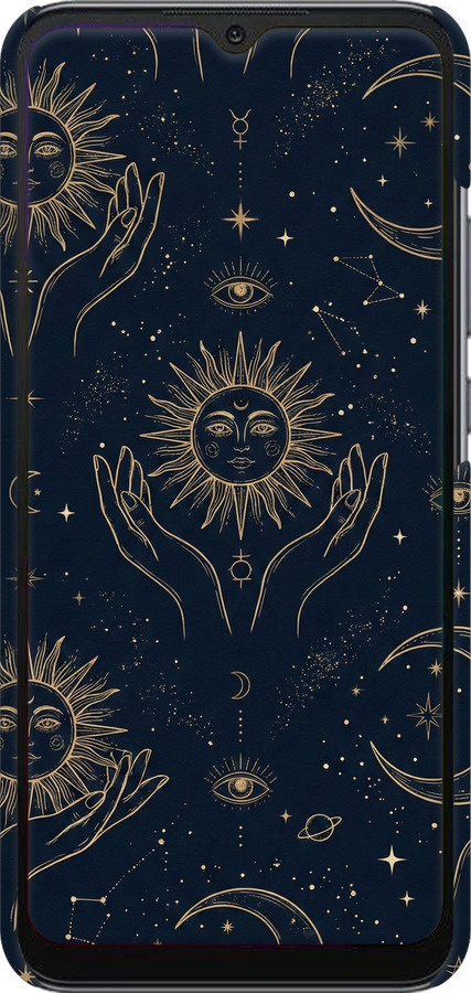 3D пластиковый матовый чехол Celestial Harmony: Sun & Moon Gold Mystic Pattern для Xiaomi Redmi 10A - 6778m-2578 изображение 
