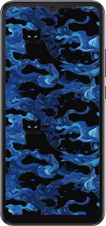2D пластиковый чехол Абстрактный узор черных котов на синем фоне для Xiaomi Redmi 10A - 6525t-2578 изображение 