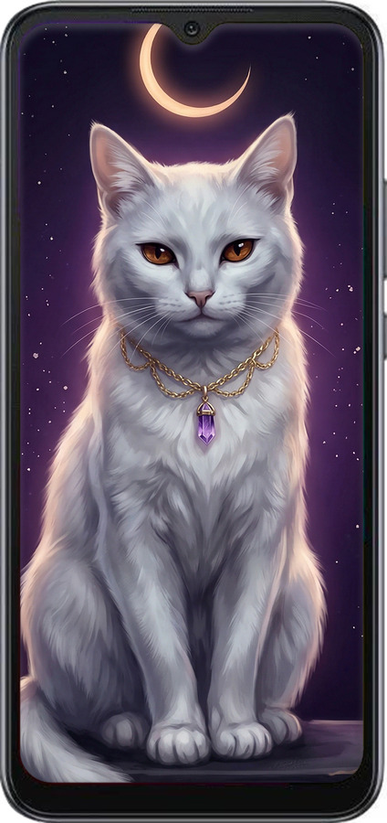 Силиконовый чехол Mystic White Cat Gothic Dark Purple Gold для Xiaomi Redmi 10A - 6805u-2578 изображение 