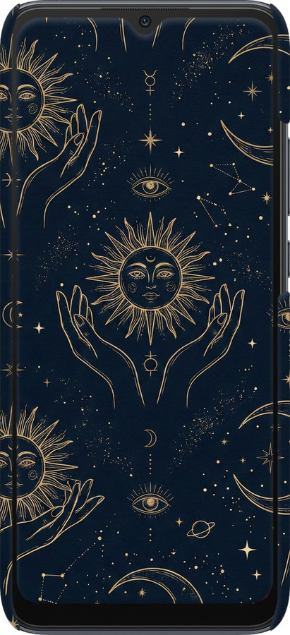 3D пластиковый матовый чехол Celestial Harmony: Sun & Moon Gold Mystic Pattern для Xiaomi Redmi 10C - 6778m-2591 изображение 