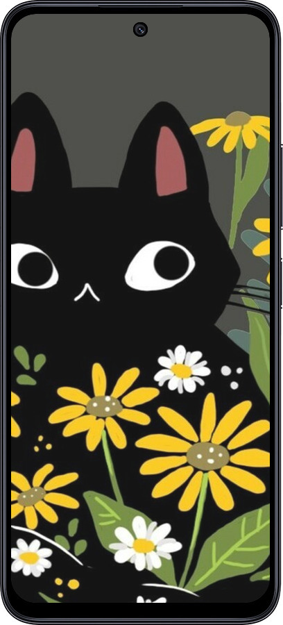 TPU чехол Черный кот с цветами для Xiaomi Poco M6 Pro 5G - 6448b-3859 изображение 