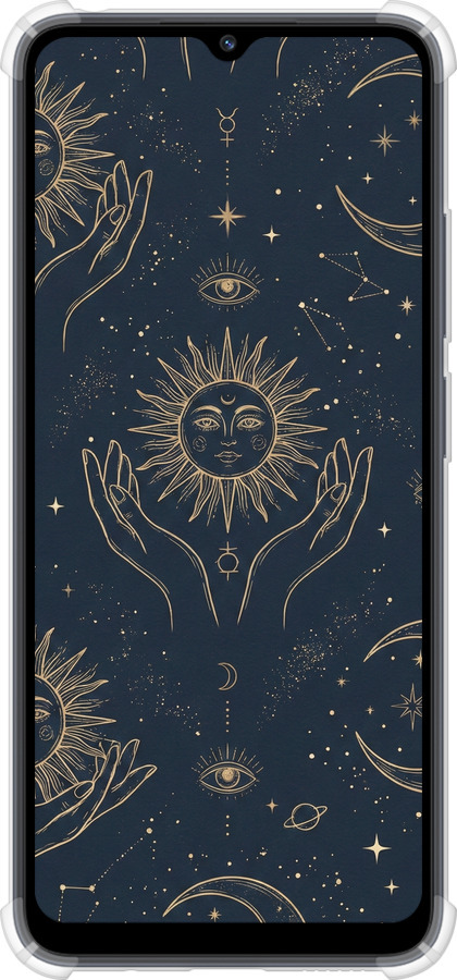Силикон с усиленными углами чехол Celestial Harmony: Sun & Moon Gold Mystic Pattern для Xiaomi Redmi 12C - 6778sp-2962 изображение 