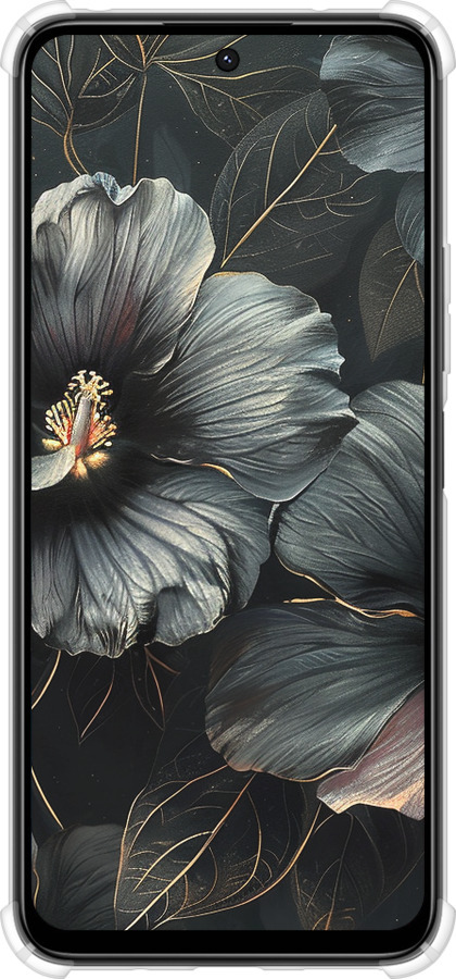 Силіконовий протиударний с посиленими кутами чехол Чорні квіти для Xiaomi Poco M6 4G - 6031sp-3798 изображение 