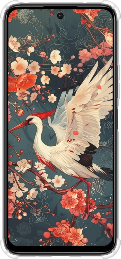 Силикон с усиленными углами чехол Сакура и аист для Xiaomi Poco M6 4G - 6108sp-3798 изображение 