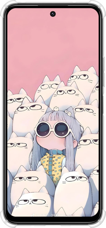 Силикон с усиленными углами чехол Малышка с котами для Xiaomi Poco M6 4G - 6295sp-3798 изображение 