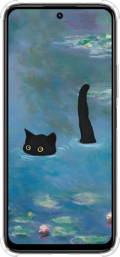 Силикон с усиленными углами чехол С изображением кота и водяной лилии Monet для Xiaomi Poco M6 4G - 6519sp-3798 изображение 