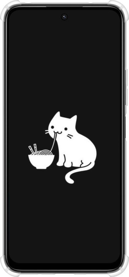 Силикон с усиленными углами чехол С милым котом на черном фоне для Xiaomi Poco M6 4G - 6528sp-3798 изображение 