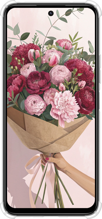 Силіконовий протиударний с посиленими кутами чехол Півонії 1 для Xiaomi Poco M6 4G - 6705sp-3798 изображение 