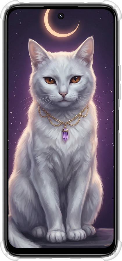 Силикон с усиленными углами чехол Mystic White Cat Gothic Dark Purple Gold для Xiaomi Poco M6 4G - 6805sp-3798 изображение 