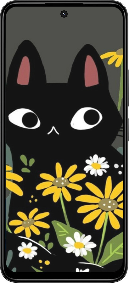 Силиконовый чехол Черный кот с цветами для Xiaomi Redmi Note 13R 5G - 6448u-3797 изображение 