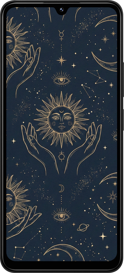 TPU чехол Celestial Harmony: Sun & Moon Gold Mystic Pattern для Xiaomi Redmi 14C - 6778b-3768 изображение 