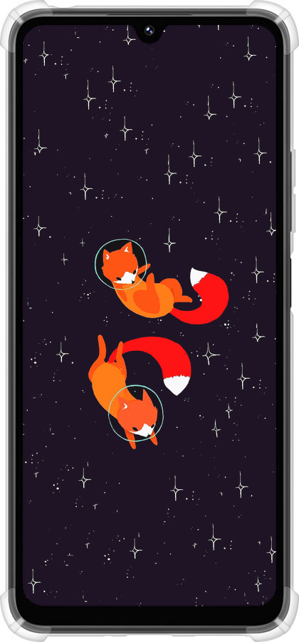 Силикон с усиленными углами чехол Лисички в космосе для Xiaomi Poco M7 - 4519sp-4141 изображение 