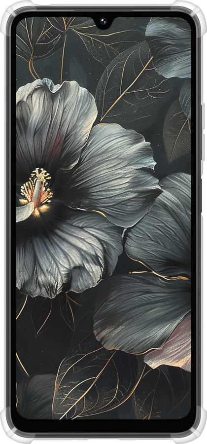 Силикон с усиленными углами чехол Черные цветы для Xiaomi Poco M7 - 6031sp-4141 изображение 