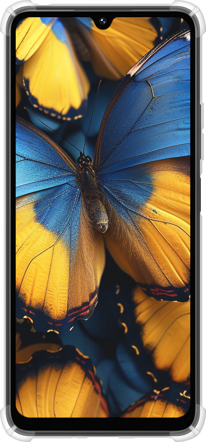 Силикон с усиленными углами чехол Желто-голубые бабочки для Xiaomi Poco M7 - 6046sp-4141 изображение 