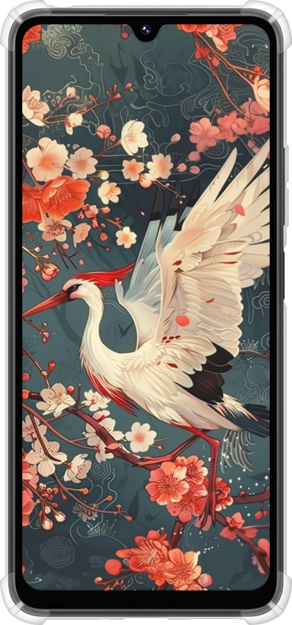 Силикон с усиленными углами чехол Сакура и аист для Xiaomi Poco M7 - 6108sp-4141 изображение 