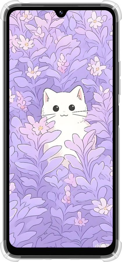 Силикон с усиленными углами чехол Котик в цветах для Xiaomi Poco M7 - 6390sp-4141 изображение 