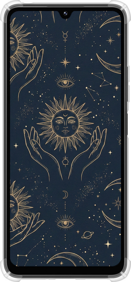Силикон с усиленными углами чехол Celestial Harmony: Sun & Moon Gold Mystic Pattern для Xiaomi Poco M7 - 6778sp-4141 изображение 