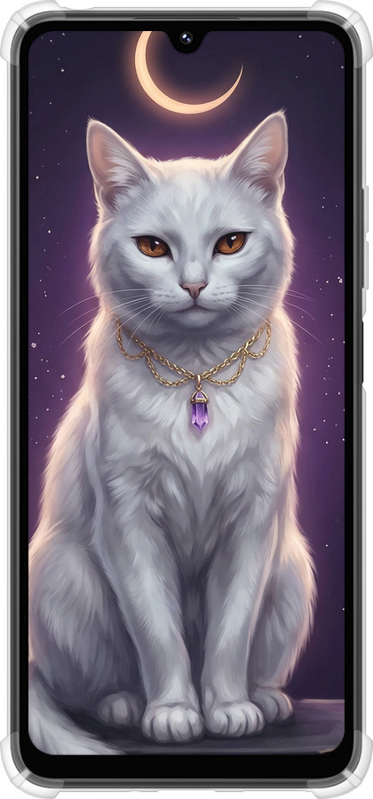 Силикон с усиленными углами чехол Mystic White Cat Gothic Dark Purple Gold для Xiaomi Poco M7 - 6805sp-4141 изображение 