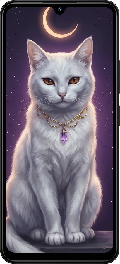 Силіконовий чехол Mystic White Cat Gothic Dark Purple Gold для Xiaomi Redmi 14C - 6805u-3768 изображение 