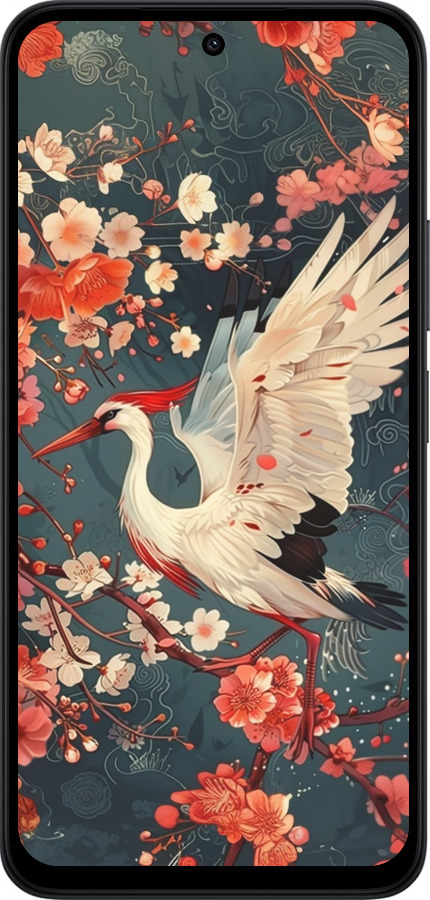 Силиконовый чехол Сакура и аист для Xiaomi Redmi 15 4G - 6108u-4136 изображение 