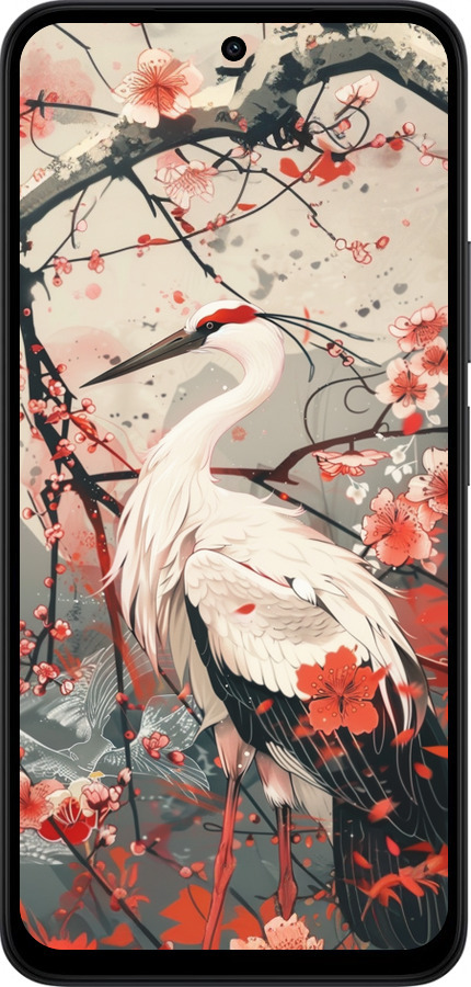 Силиконовый чехол Аист в цвету сакуры для Xiaomi Redmi 15 4G - 6109u-4136 изображение 