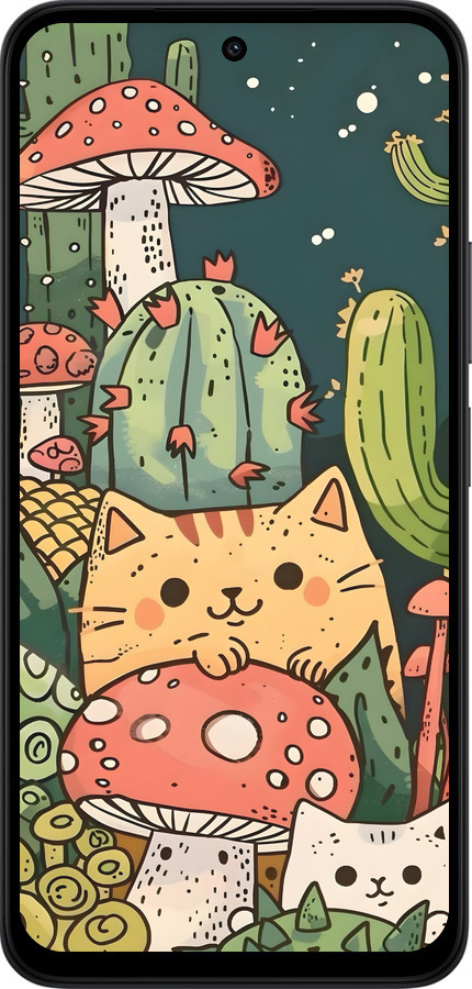 Силиконовый чехол Коты грибы для Xiaomi Redmi 15 4G - 6321u-4136 изображение 