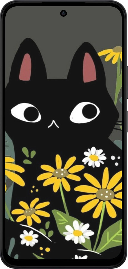 Силиконовый чехол Черный кот с цветами для Xiaomi Redmi 15 4G - 6448u-4136 изображение 