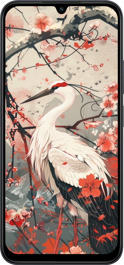 Силиконовый чехол Аист в цвету сакуры для Xiaomi POCO C85 4G - 6109u-4233 изображение 