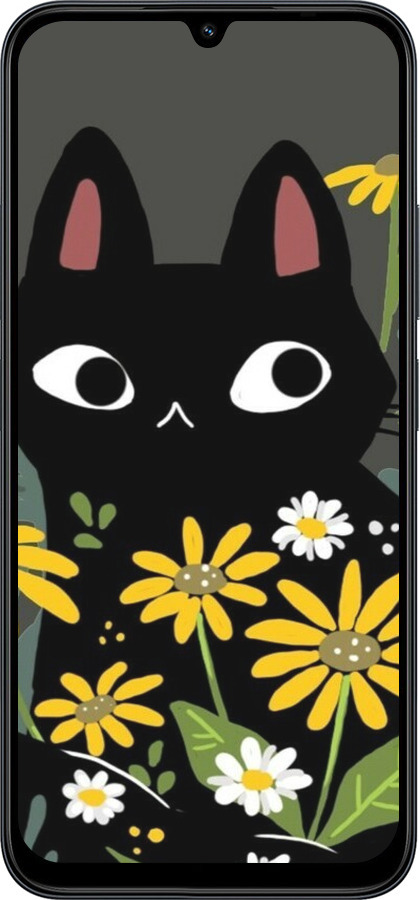 Силіконовий чехол Чорний кіт з квітами для Xiaomi POCO C85 4G - 6448u-4233 изображение 