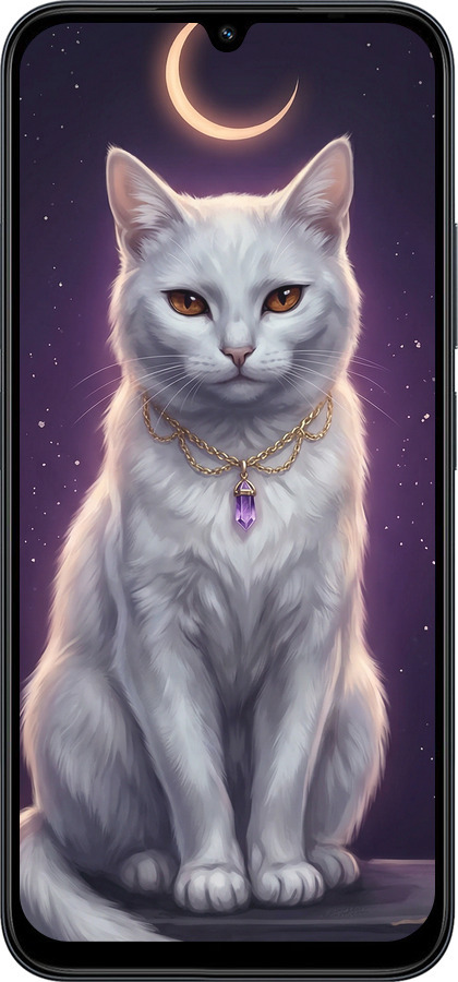 Силіконовий чехол Mystic White Cat Gothic Dark Purple Gold для Xiaomi POCO C85 4G - 6805u-4233 изображение 