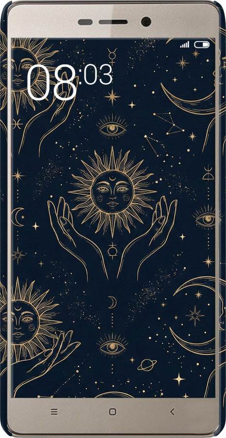 3D пластиковий матовий чехол Celestial Harmony: Sun & Moon Gold Mystic Pattern для Xiaomi Redmi 3s - 6778m-357 изображение 