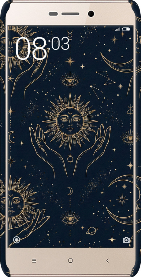 3D пластиковый матовый чехол Celestial Harmony: Sun & Moon Gold Mystic Pattern для Xiaomi Redmi 3x - 6778m-441 изображение 