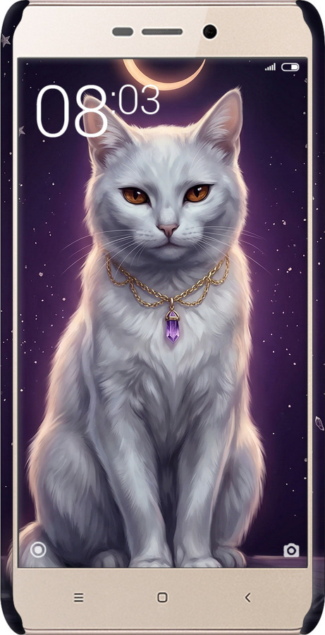 3D пластиковый матовый чехол Mystic White Cat Gothic Dark Purple Gold для Xiaomi Redmi 3x - 6805m-441 изображение 