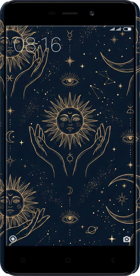 3D пластиковий матовий чехол Celestial Harmony: Sun & Moon Gold Mystic Pattern для Xiaomi RedMi 4A - 6778m-631 изображение 