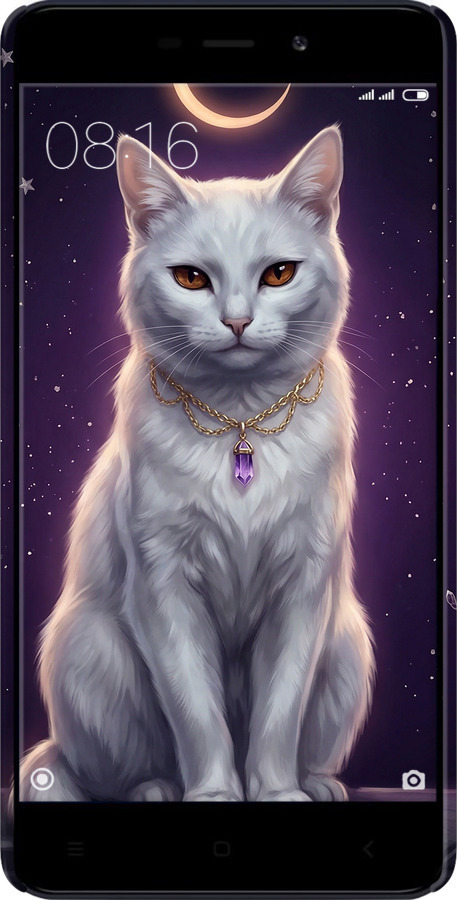 3D пластиковий матовий чехол Mystic White Cat Gothic Dark Purple Gold для Xiaomi RedMi 4A - 6805m-631 изображение 