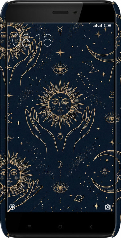 3D пластиковый матовый чехол Celestial Harmony: Sun & Moon Gold Mystic Pattern для Xiaomi Redmi 4X - 6778m-778 изображение 