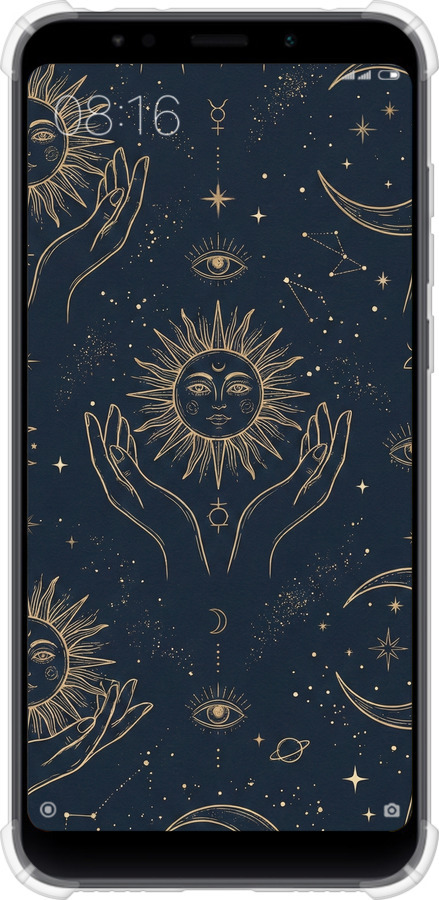 Силикон с усиленными углами чехол Celestial Harmony: Sun & Moon Gold Mystic Pattern для Xiaomi Redmi 5 Plus - 6778sp-1347 изображение 