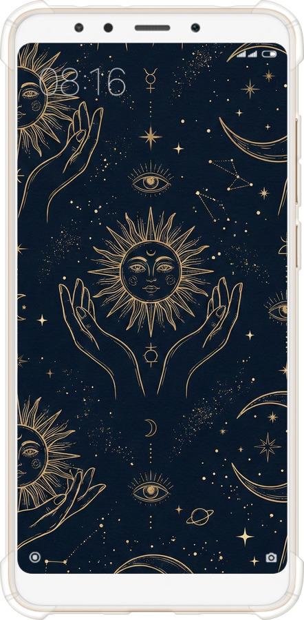 Силикон с усиленными углами чехол Celestial Harmony: Sun & Moon Gold Mystic Pattern для Xiaomi Redmi 5 - 6778sp-1350 изображение 