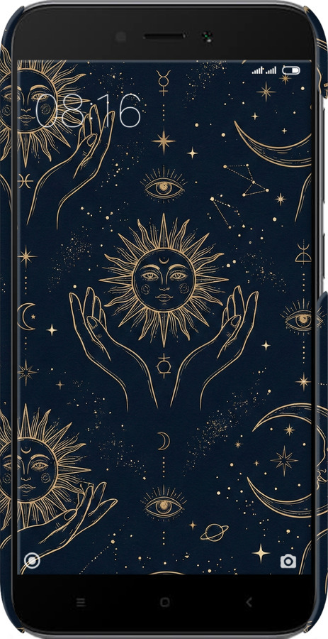 3D пластиковий матовий чехол Celestial Harmony: Sun & Moon Gold Mystic Pattern для Xiaomi Redmi 5A - 6778m-1133 изображение 