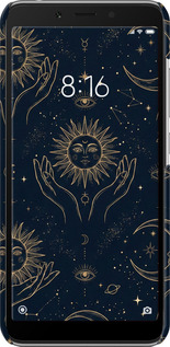 3D пластиковый матовый чехол Celestial Harmony: Sun & Moon Gold Mystic Pattern для Xiaomi Redmi 6 - 6778m-1521 изображение 